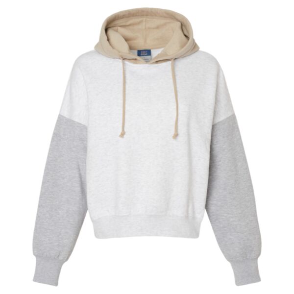 Women's Sueded Fleece Colorblocked Crop Hooded Sweatshirt Thumbnail