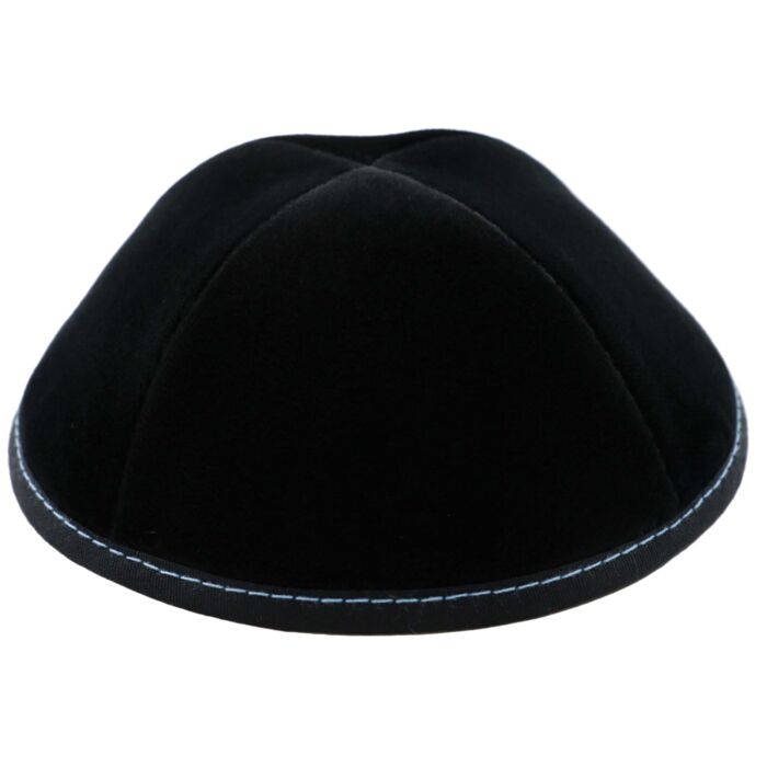 Black Velvet with Light Blue Stitching Yarmulka Thumbnail