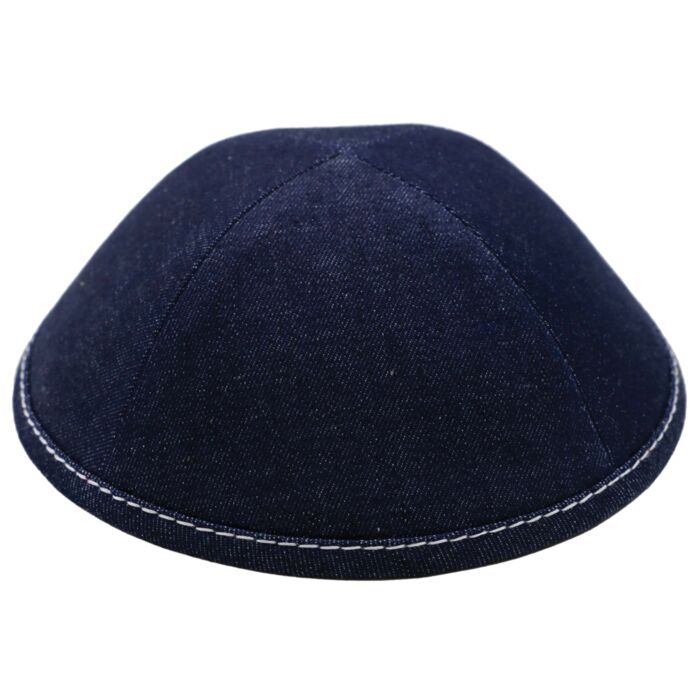 Dark Blue Denim with White Stitching Yarmulka Thumbnail