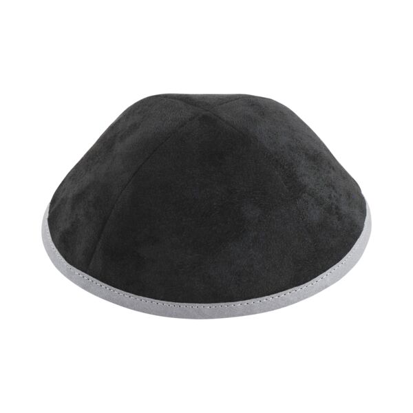 Black Suede Light Grey Rim Yarmulka Thumbnail
