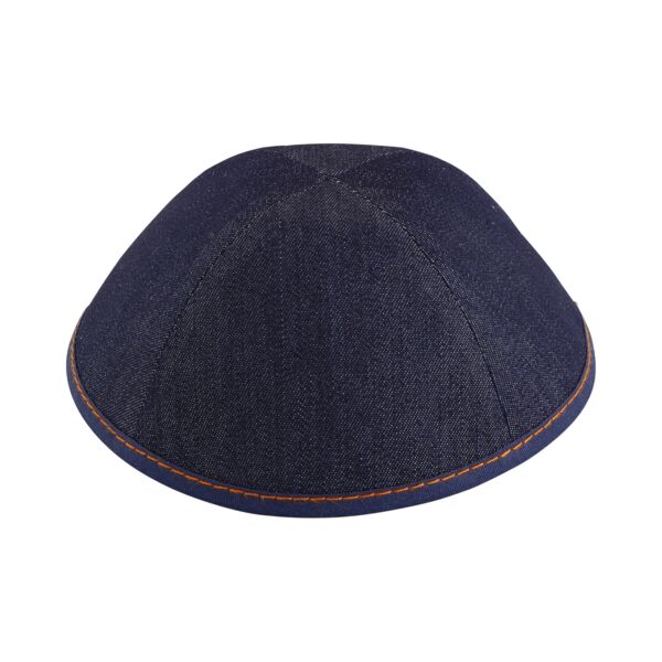 Dark Blue Denim with Orange Stitching Yarmulka Thumbnail