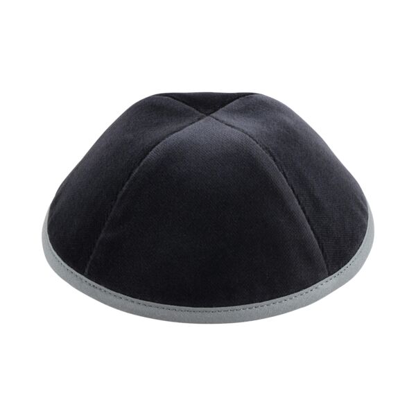 Grey Velvet with Light Grey Rim Yarmulka Thumbnail