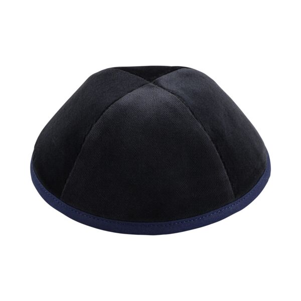 Grey Velvet with Navy Rim Yarmulka Thumbnail