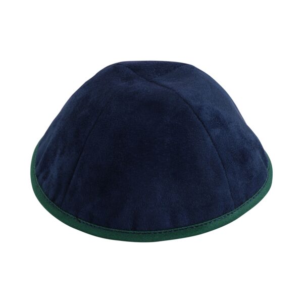 Navy Suede with Green Rim Yarmulka Thumbnail