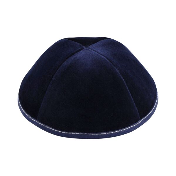 Navy Velvet with Light Grey Stitching Yarmulka Thumbnail