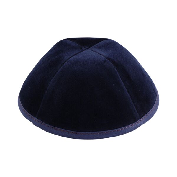 Navy Velvet with Maroon Stitching Yarmulka Thumbnail