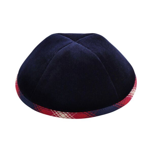 Navy Velvet with Red Plaid Rim Yarmulka Thumbnail