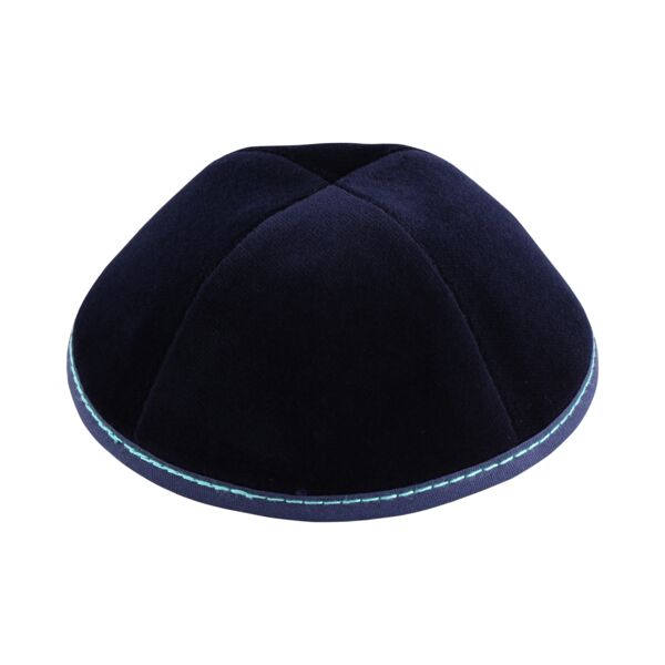 Navy Velvet with Teal Stitching Yarmulka Thumbnail