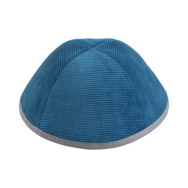 Teal Corduroy with Light Grey Rim Yarmulka Thumbnail