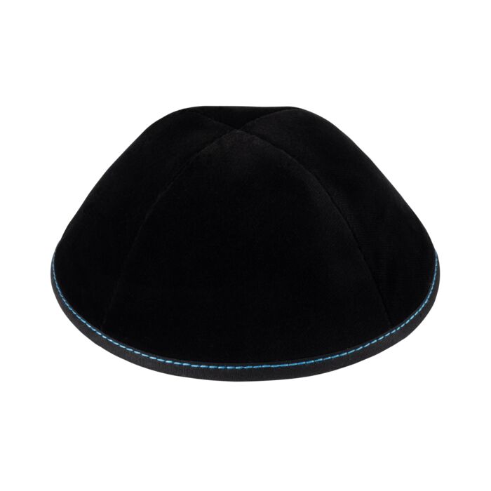 Black Velvet with Dark Blue Stitching Yarmulka Thumbnail