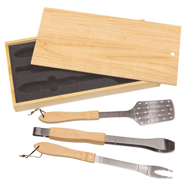 3-Piece BBQ Set in Wooden Pine Box Thumbnail