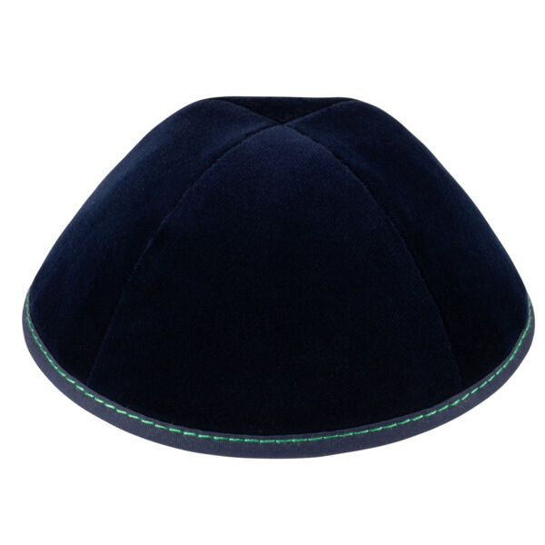 TSC - Navy Velvet with Teal Stitching Yarmulka Thumbnail
