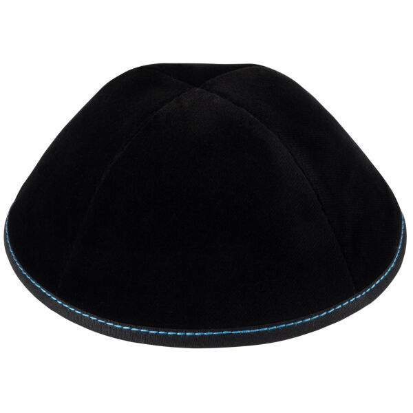 TSC - Black Velvet with Dark Blue Stitching Yarmulka Thumbnail