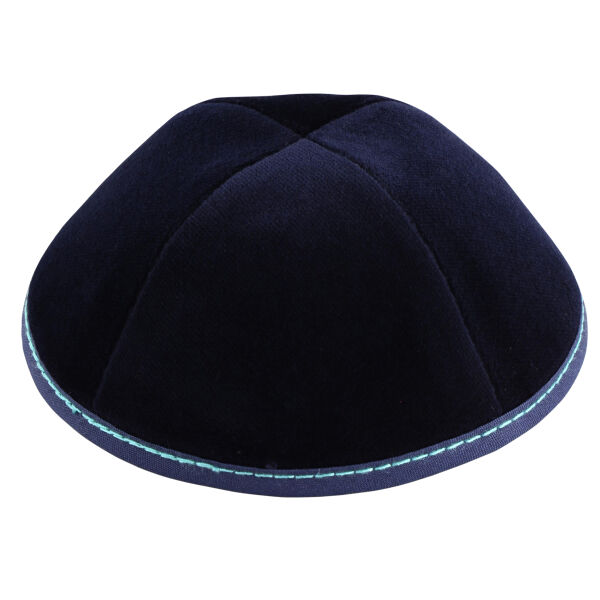 TSC - Navy Velvet with Teal Stitching Yarmulka Thumbnail
