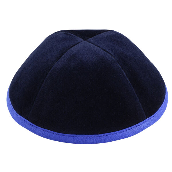 TSC - Navy Velvet with Royal Blue Rim & Grey Stitching Yarmulka Thumbnail