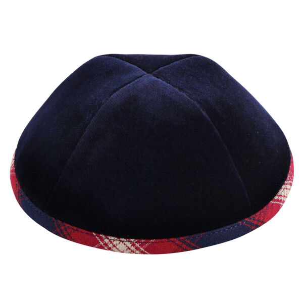 TSC - Navy Velvet with Red Plaid Rim Yarmulka Thumbnail