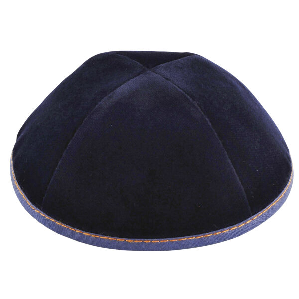 TSC - Navy Velvet with Orange Stitching Yarmulka Thumbnail