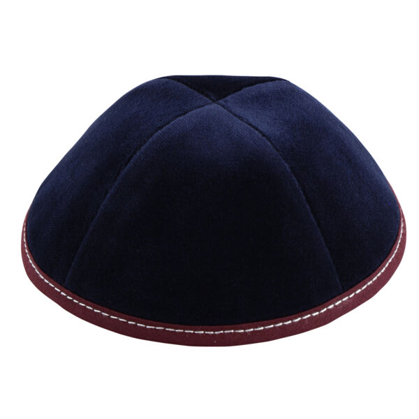 TSC - Navy Velvet with Maroon Rim & Grey Stitching Yarmulka Thumbnail