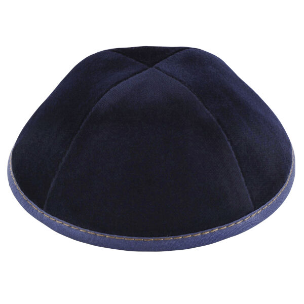 TSC - Navy Velvet with Luggage Stitching Yarmulka Thumbnail