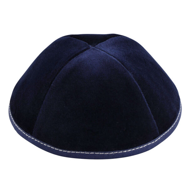 TSC - Navy Velvet with Grey Stitching Yarmulka Thumbnail