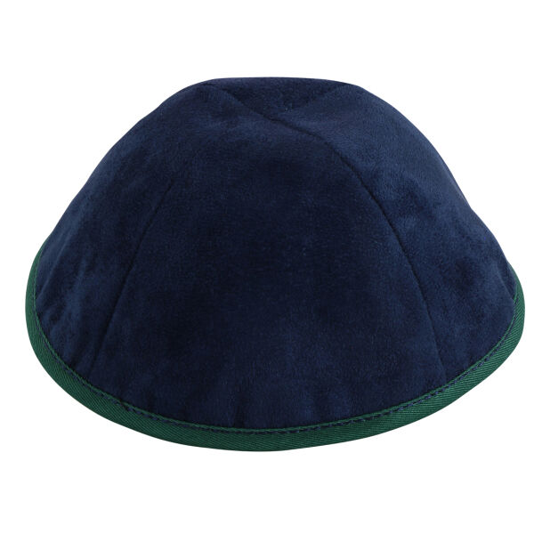 TSC - Navy Velvet with Green Rim Yarmulka Thumbnail