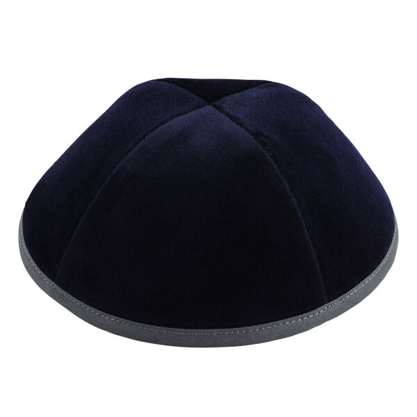 TSC - Navy Velvet with Dark Grey Rim Yarmulka Thumbnail