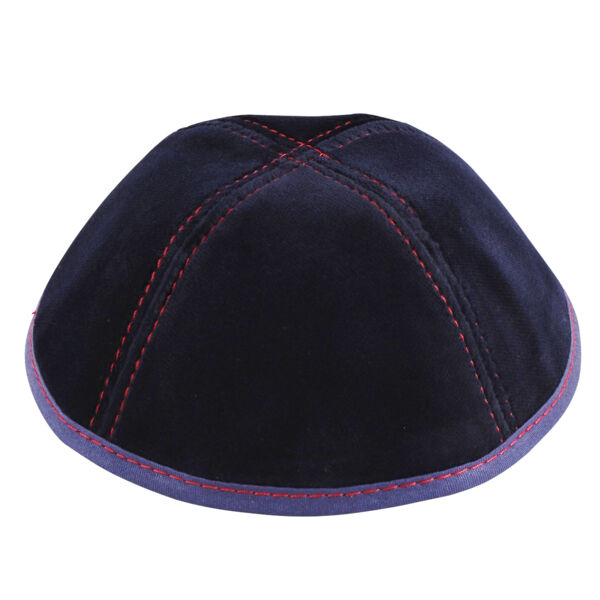 TSC - Navy Velvet with 4 Way Red Stiching Yarmulka Thumbnail