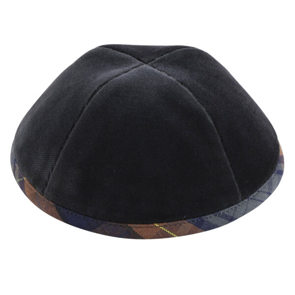 TSC - Grey Velvet with Rust & Grey Plaid Rim Yarmulka Thumbnail