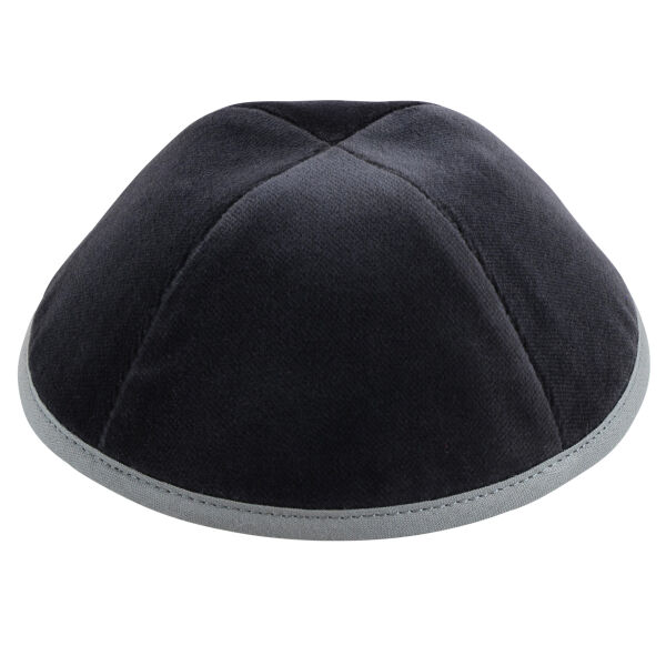 TSC - Grey Velvet with Light Grey Rim Yarmulka Thumbnail