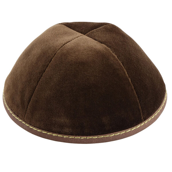 TSC - Brown Velvet with Yellow Stitching Yarmulka Thumbnail
