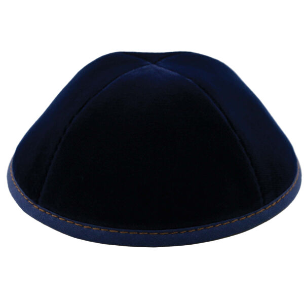 TSC - Navy Velvet with Camel Stitching Yarmulka Thumbnail