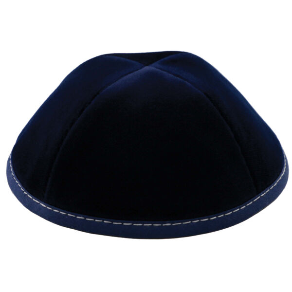 TSC - Navy Velvet with Grey Stitching Yarmulka Thumbnail