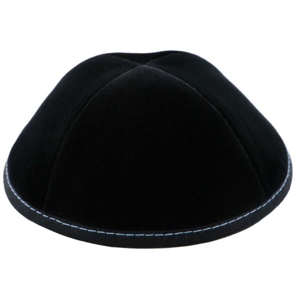 TSC - Black Velvet with Light Blue Stitching Yarmulka Thumbnail