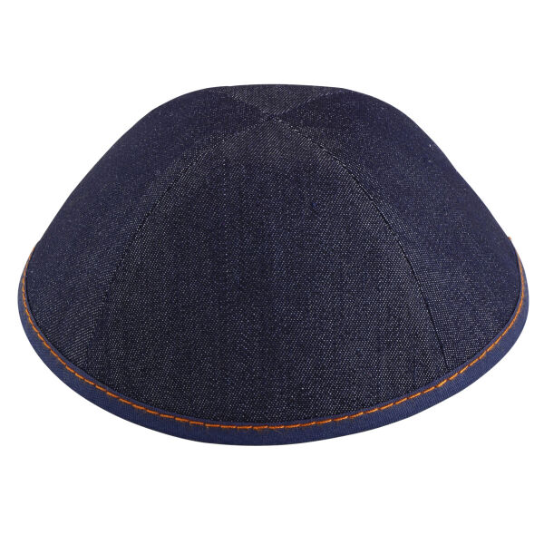 TCS - Dark Blue Denim with Orange Stitching Yarmulka Thumbnail