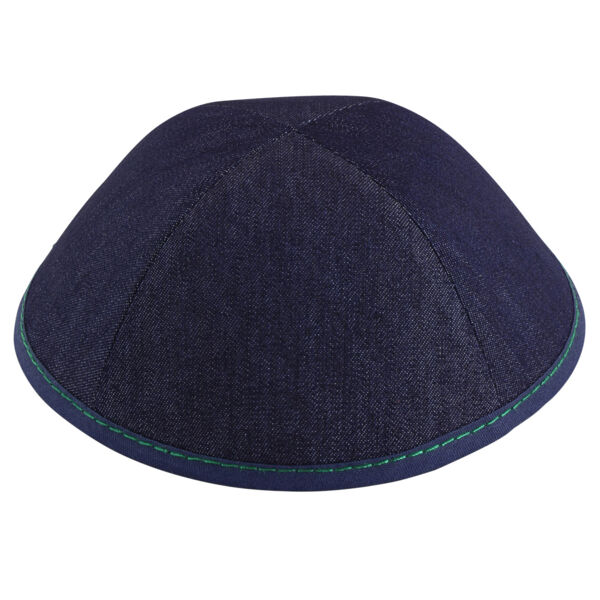 TCS - Dark Blue Denim with Green Stitching Yarmulka Thumbnail
