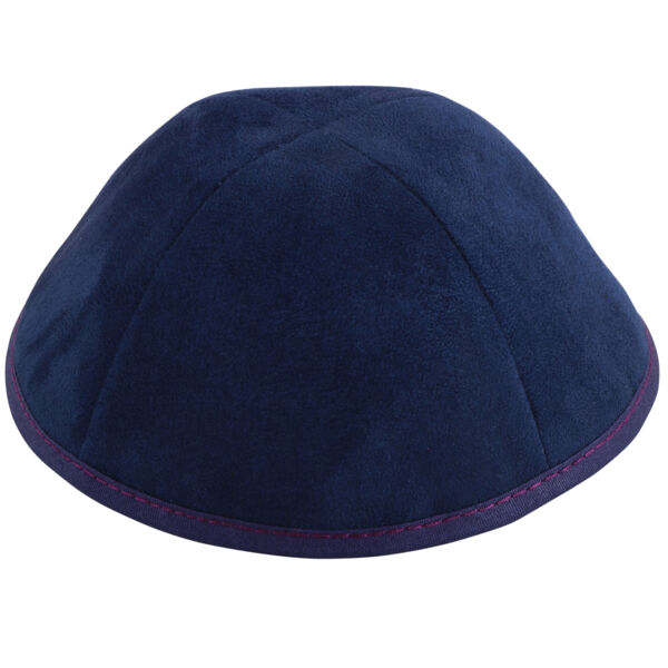 TCS - Navy Suede with Maroon Stitching Yarmulka Thumbnail