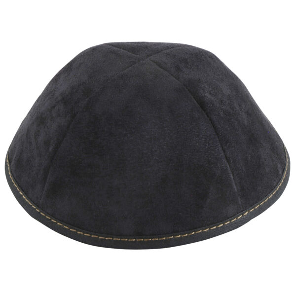 TCS - Black Suede with Tan Stitching Yarmulka Thumbnail