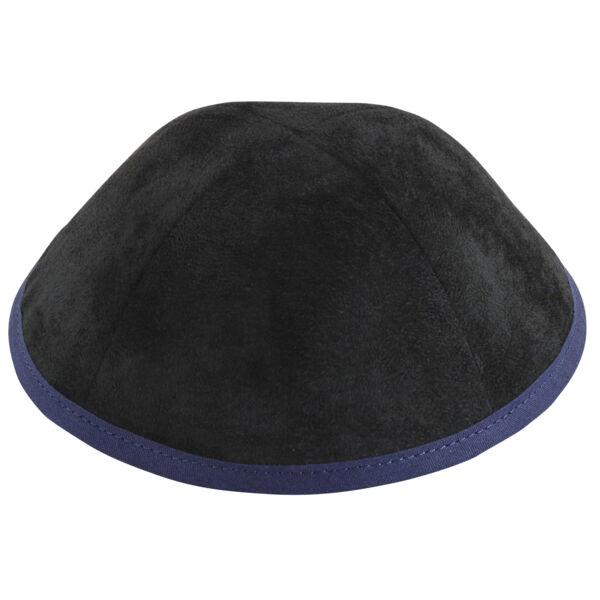 TCS - Black Suede Navy Rim Yarmulka Thumbnail