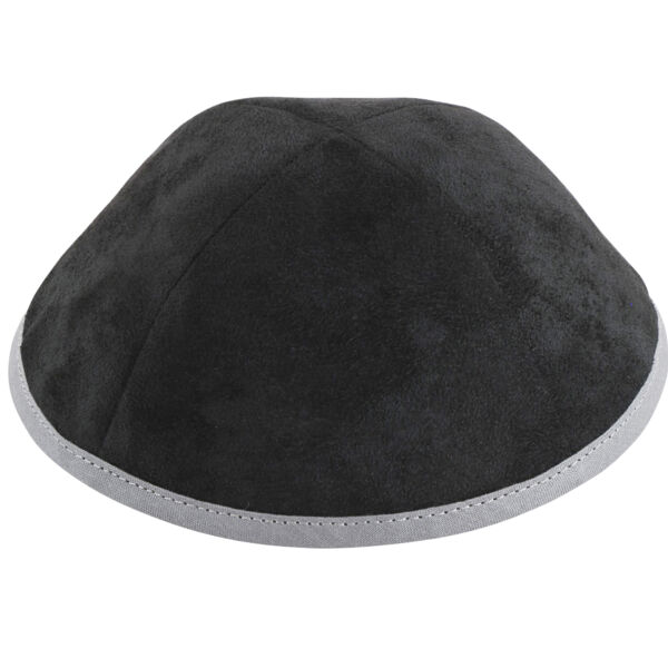TCS - Black Suede Light Grey Rim Yarmulka Thumbnail
