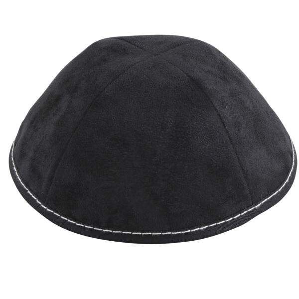 TCS - Black Suede Grey Stitching Yarmulka Thumbnail