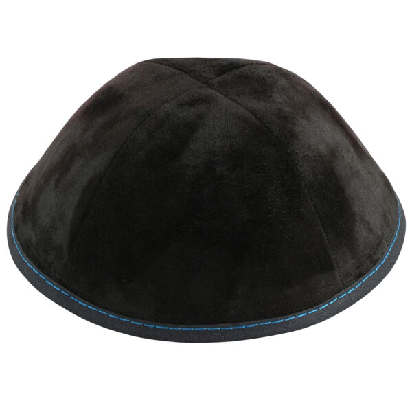 Black Suede with Blue Stitching Yarmulka Thumbnail