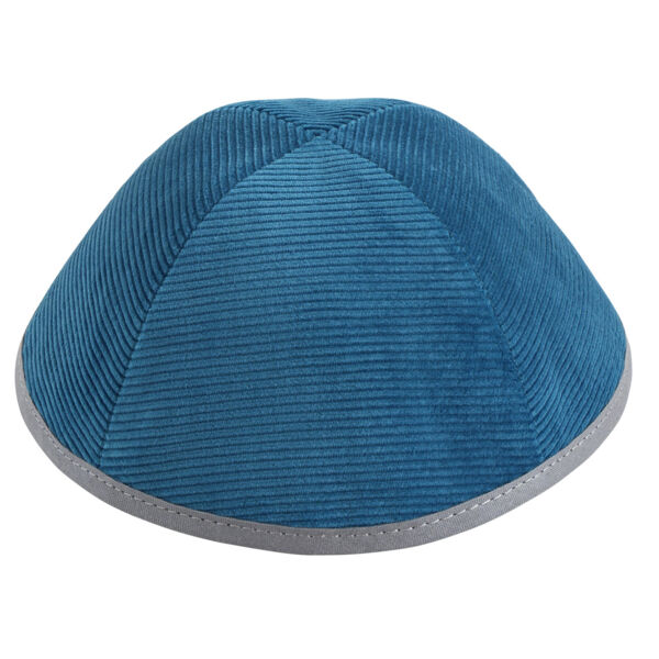 Teal Corduroy with Light Grey Rim Yarmulka Thumbnail