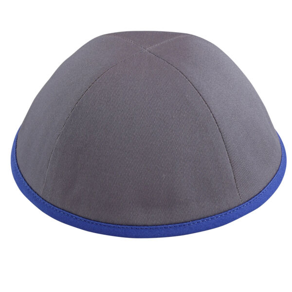 Grey Cotton with Royal Blue Rim Yarmulka Thumbnail